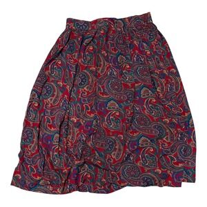 Vintage Giorgio Sant Angelo Red Paisley Midi Skirt Size 16 Made in Yugoslavia